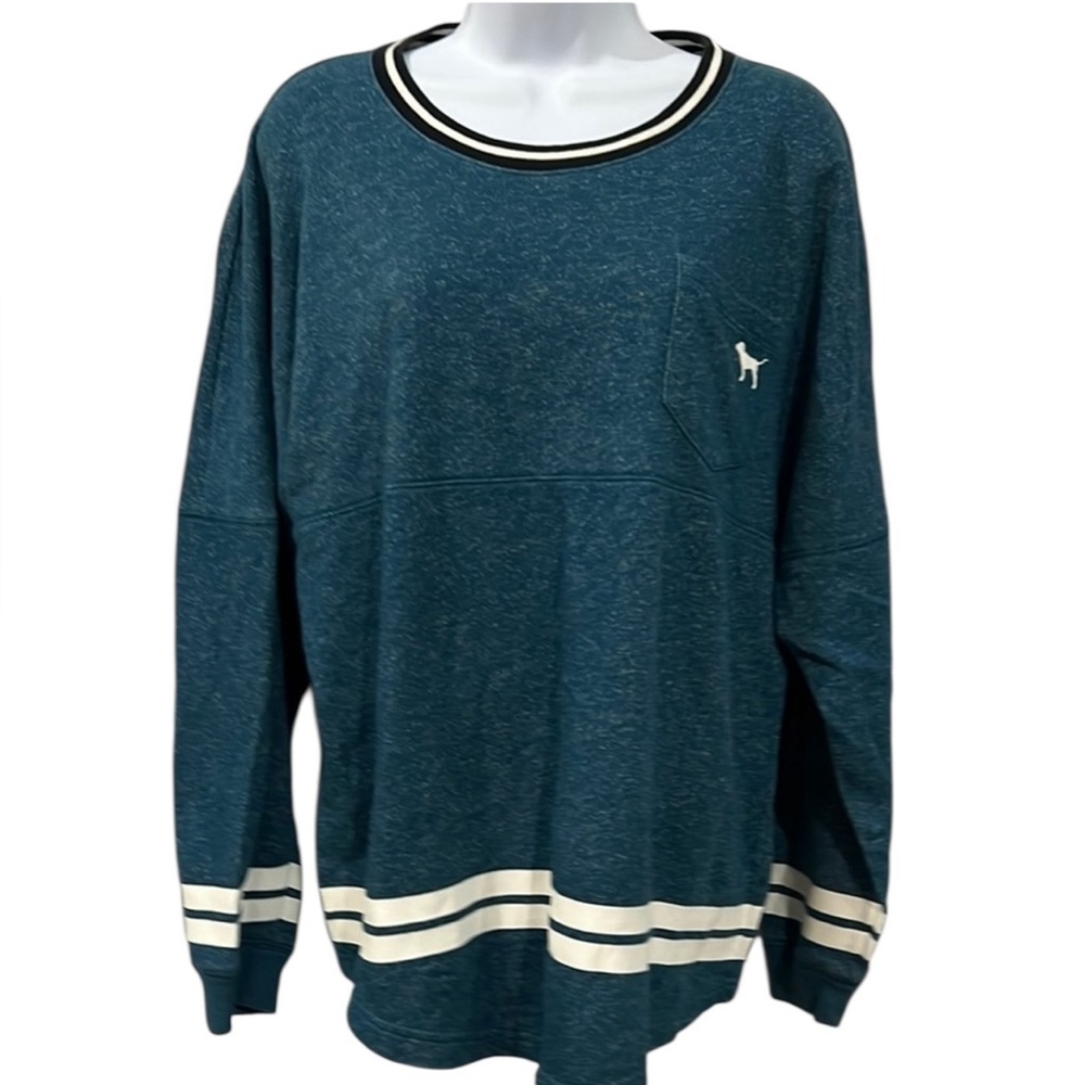 Victoria's Secret PINK Blue Oversized Long Sleeve Pullover Sweatshirt Medium